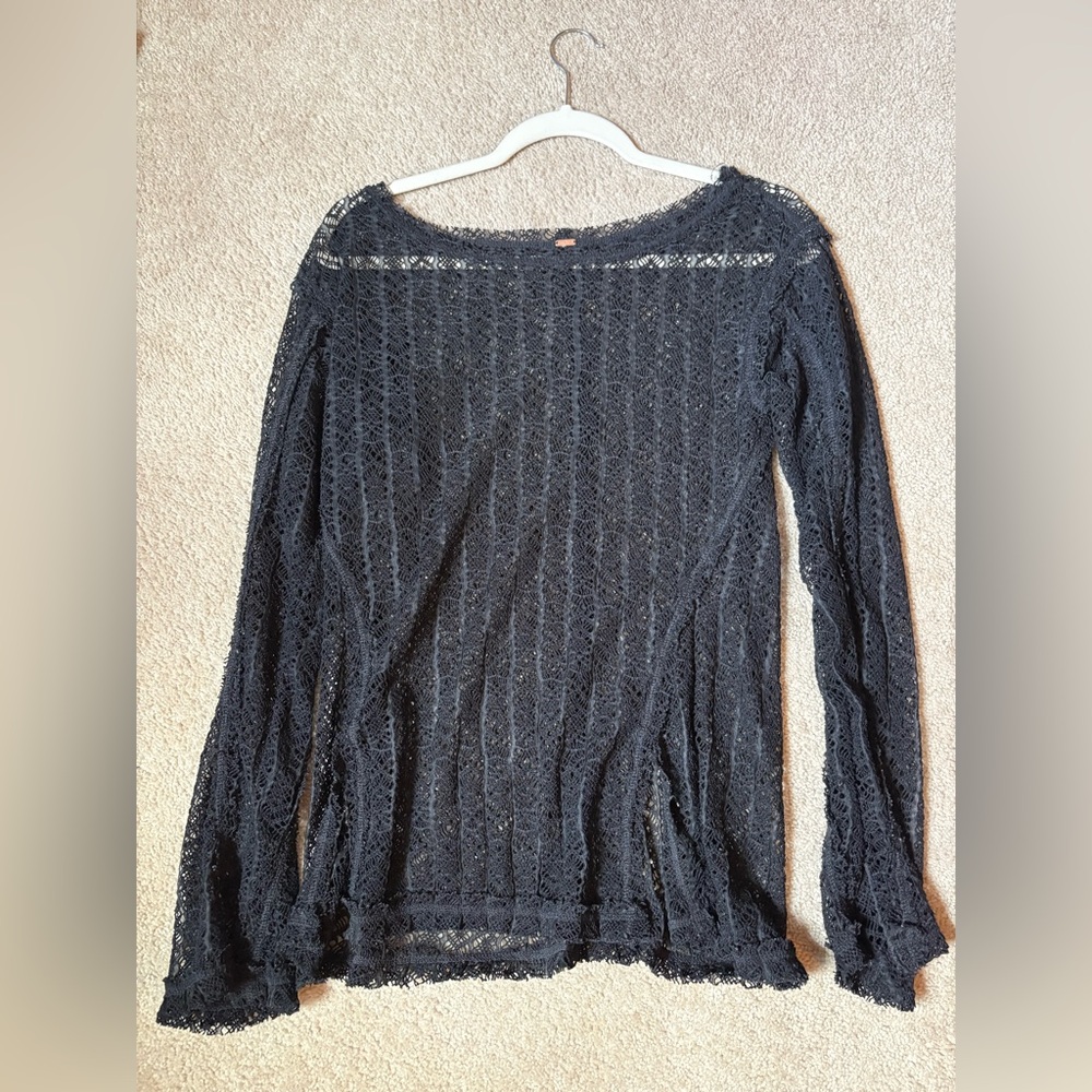 Free People Black Lace Top